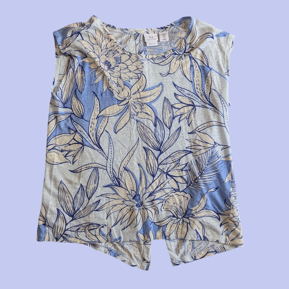Halston Island Linen Floral Top